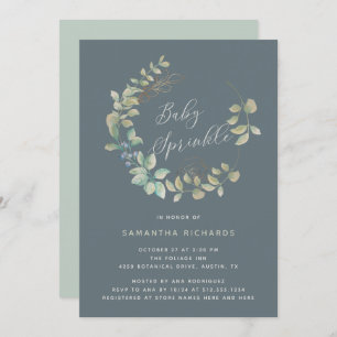 Leafy Wreath Gold Botanical Baby Sprinkle Slate Invitation