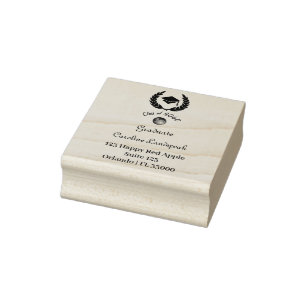 Leafy Wreath Graduate Cap Return Address Rubber Stamp