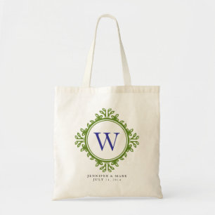 Leafy wreath green monogram personalised tote bag