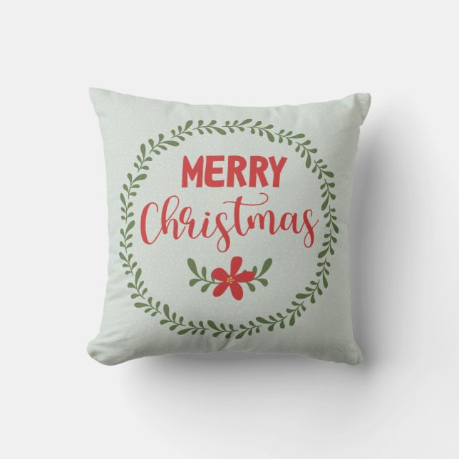Leafy Wreath Merry Christmas Cushion (Front)