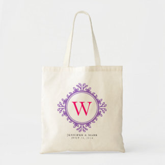 Leafy wreath purple monogram personalised tote bag