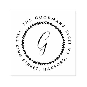 Leafy Wreath Round Create Your Own Return Address Self-inking Stamp