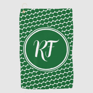 League Scramble Green Polka Dot Script Monogram Golf Towel