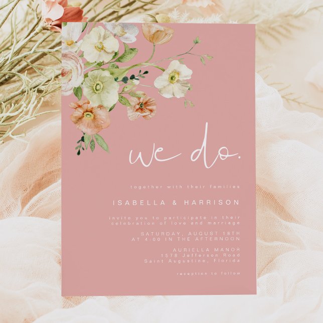 LEAH Coral Pink Spring Florals We Do Wedding Invitation (Creator Uploaded)