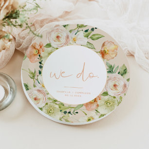 LEAH Creamy Beige Spring Floral We Do Wedding Paper Plate