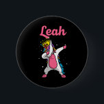 Leah Gift Name Personalised Birthday Dabbing Unico 6 Cm Round Badge<br><div class="desc">Leah Gift Name Personalised Birthday Dabbing Unicorn Queen</div>