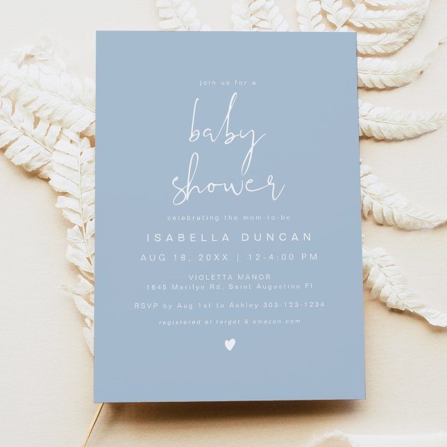 LEAH Minimalist Sky Blue Photo Baby Shower Invitation (Creator Uploaded)