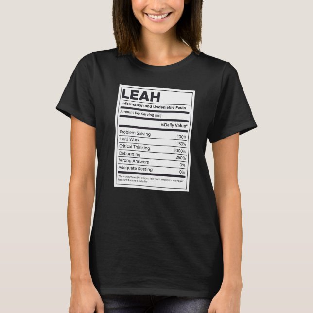 Leah Nutrition Information Problem Solving Hard Wo T-Shirt (Front)