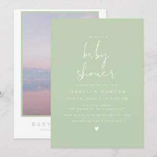 LEAH Spring Vibrant Pastel Green Photo Baby Shower Invitation