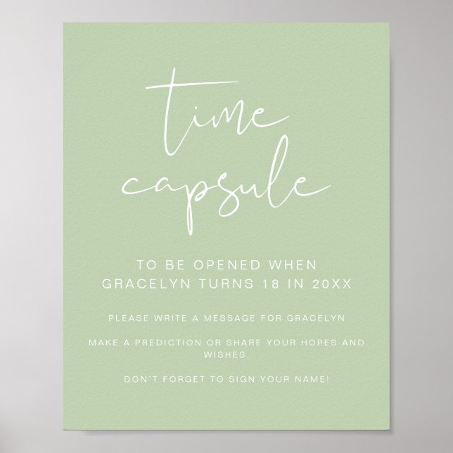LEAH Vibrant Green Baby Shower Time Capsule  Poster (Front)