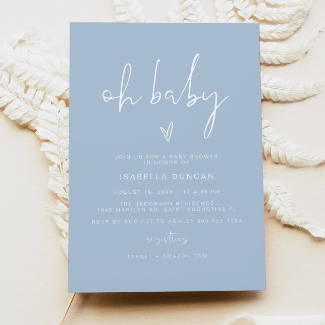 LEAH Vibrant Pastel Blue Boy Oh Baby Baby Shower   Invitation (Creator Uploaded)
