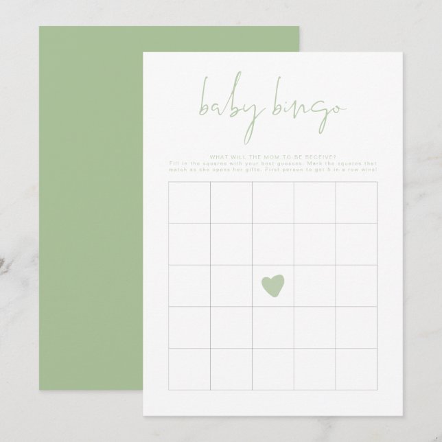 LEAH Vibrant Pastel Green Baby Shower Bingo Game Invitation (Front/Back)