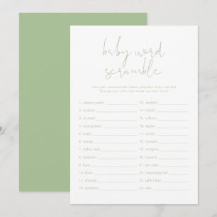 LEAH Vibrant Pastel Green Baby Word Scramble Game  Invitation