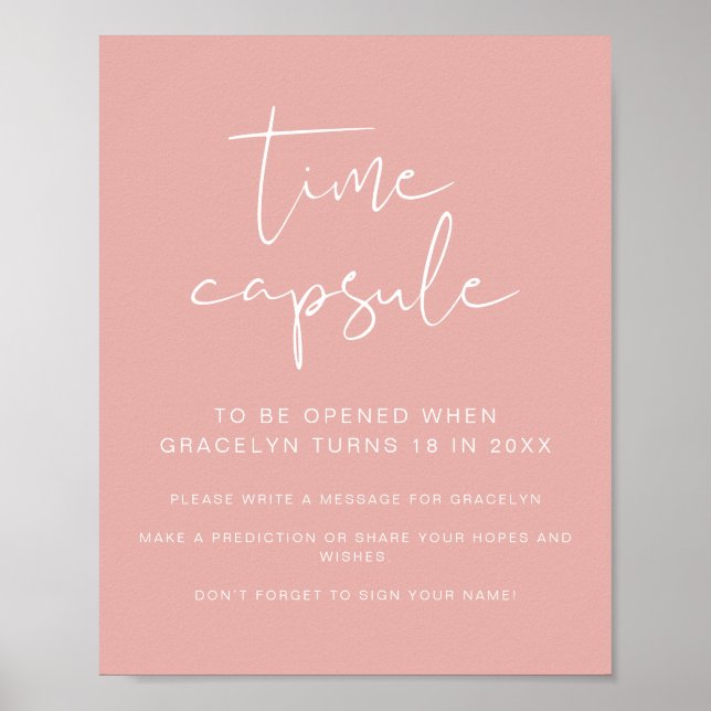 LEAH Vibrant Pastel Pink Baby Shower Time Capsule  Poster (Front)