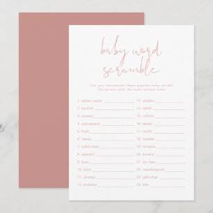 LEAH Vibrant Pastel Pink Baby Word Scramble Game Invitation
