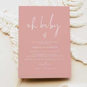 LEAH Vibrant Pastel Pink Girl Oh Baby Baby Shower Invitation