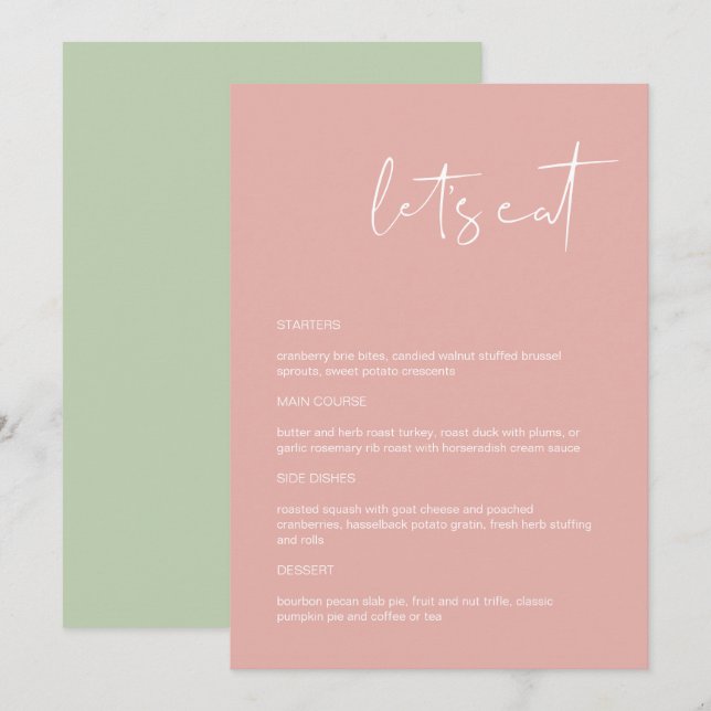 LEAH Vibrant Pastel Pink Let's Eat Menu (Front/Back)
