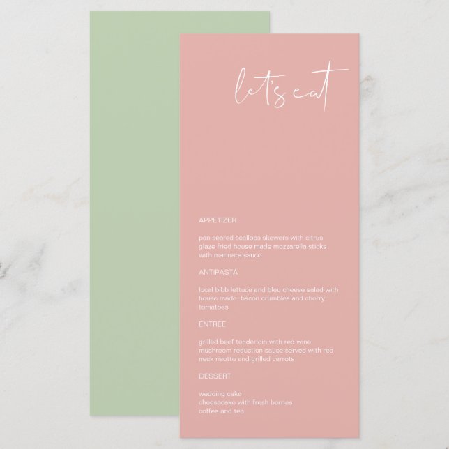 LEAH Vibrant Pastel Pink Spring Let's Eat Menu  (Front/Back)