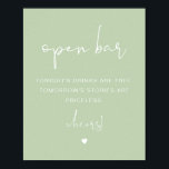 LEAH Vibrant Spring Pastel Funny Open Bar Sign<br><div class="desc">This open bar sign features an edgy handwritten font,  and a modern minimalist design with a vibrant pastel green and white colour combination. This is perfect for a wedding,  couple's shower,  bridal shower,  engagement party or any other special event.</div>