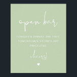 LEAH Vibrant Spring Pastel Funny Open Bar Sign<br><div class="desc">This open bar sign features an edgy handwritten font,  and a modern minimalist design with a vibrant pastel green and white colour combination. This is perfect for a wedding,  couple's shower,  bridal shower,  engagement party or any other special event.</div>