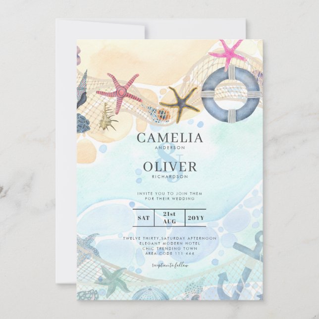 LeahG Beach Coastal Destination Wedding Invitation (Front)
