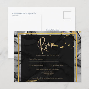 LeahG® Black Gold Alcohol Ink Wedding INVITE Postcard