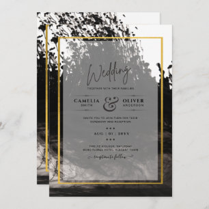LeahG Black Gold INK Abstract Wedding Invite