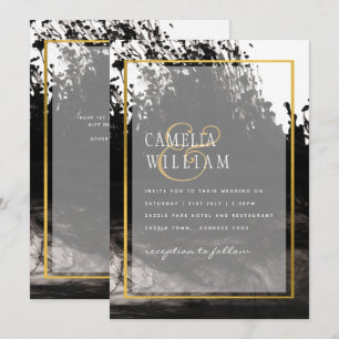 LeahG Black Gold INK Abstract Wedding Invite
