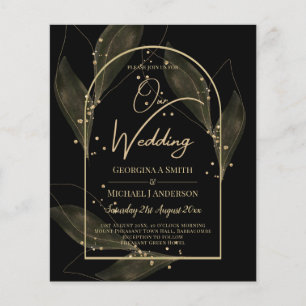 LeahG Black Gold Leaves Modern Wedding INVITE Flyer