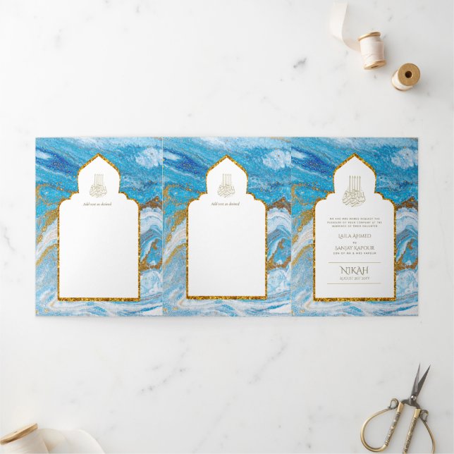 LeahG Blue Islamic Muslim Wedding Invites Nikah (Outside)