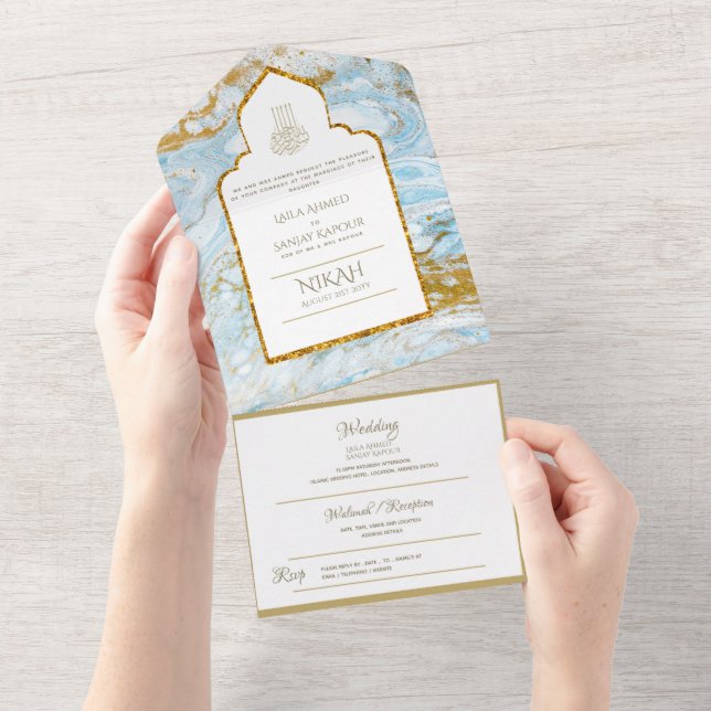 LeahG Blue Islamic Muslim Wedding Invites Nikah (Tearaway)
