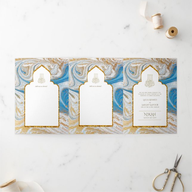 LeahG Blue Islamic Muslim Wedding Invites Nikah (Outside)