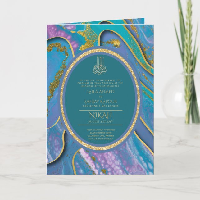 LeahG Blue Islamic Muslim Wedding Invites Nikah (Front)