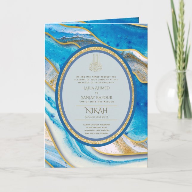 LeahG Blue Islamic Muslim Wedding Invites Nikah (Front)