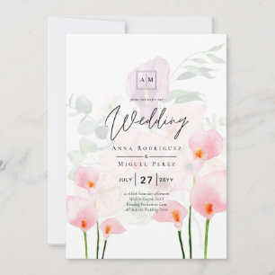 LeahG Blush Pink Calla Lily Wedding Invite Floral