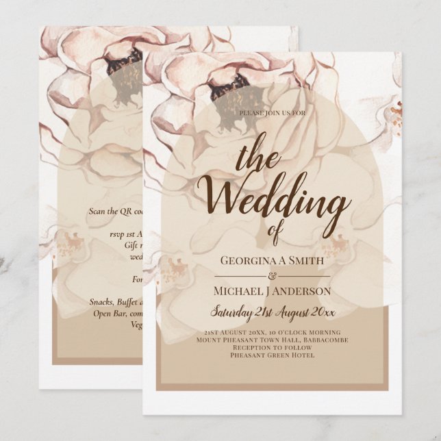 LeahG Blush Pink Champagne Floral Wedding Invite (Front/Back)