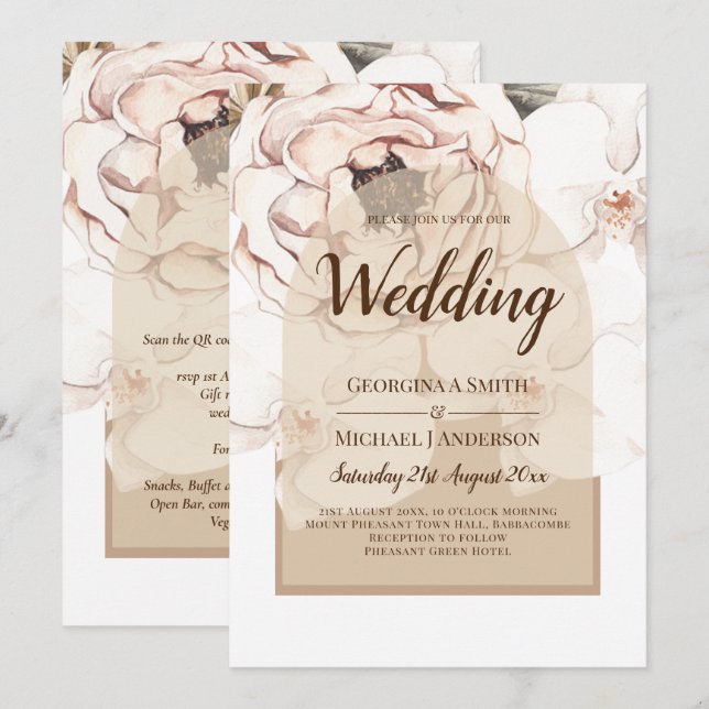 LeahG Blush Pink Champagne Floral Wedding Invite (Front/Back)