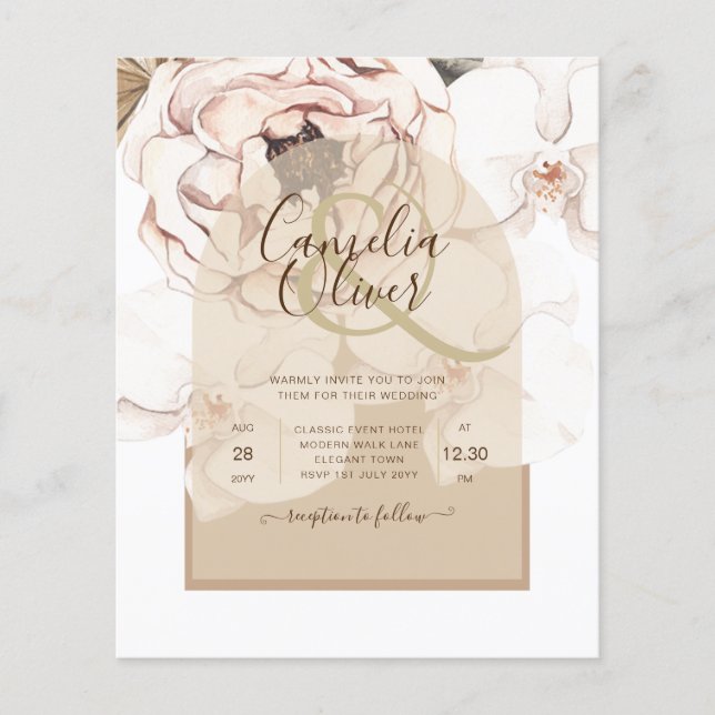 LeahG Blush Pink Champagne Floral Wedding Invite Flyer (Front)