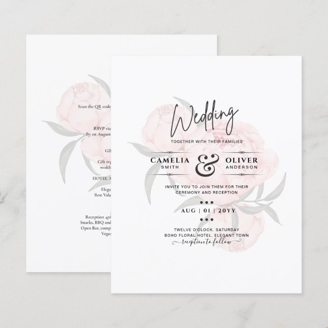 LeahG Blush Pink Floral OVERLAY Text Wedding (Front/Back)