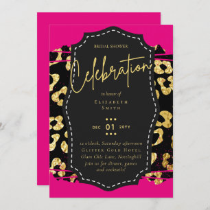 LeahG Bridal Shower Glam Chic Animal Gold Pink Blk Invitation