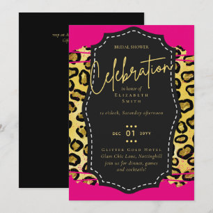 LeahG Bridal Shower Glam Chic Animal Gold Pink Blk Invitation