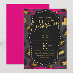 LeahG Bridal Shower Glam Chic Animal Gold Pink Blk Invitation