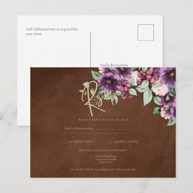 LeahG Brown Berry Plum Purple Wedding Fall Winter Postcard (Front/Back)