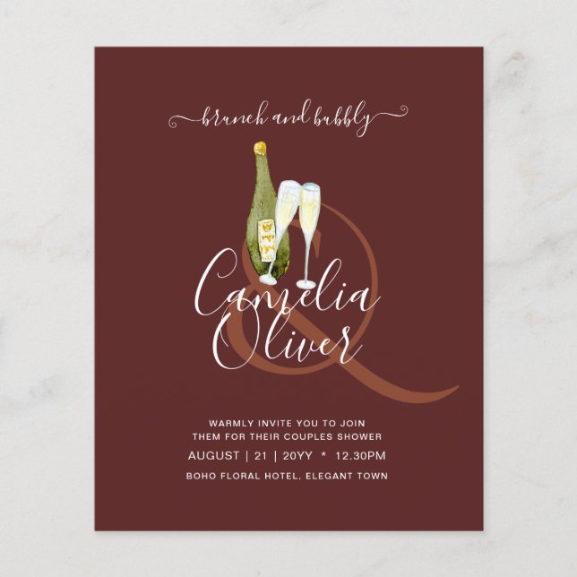 LeahG BUDGET Brunch Bubbly Bridal Shower Wedding Flyer (Front)