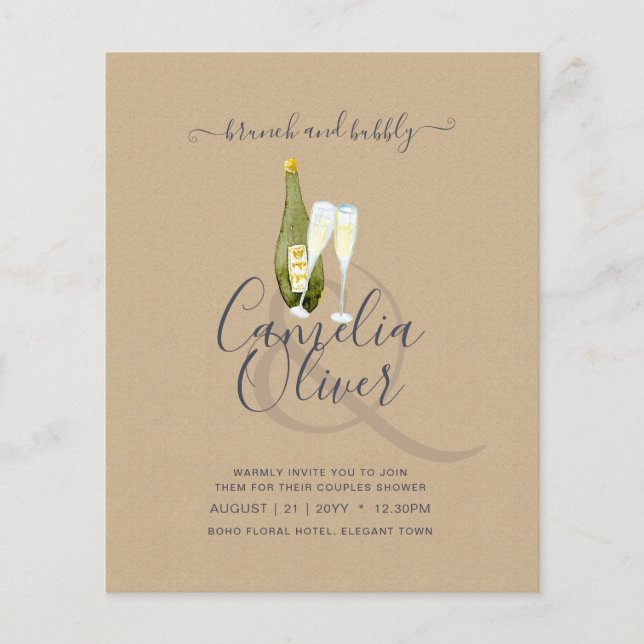 LeahG BUDGET Brunch Bubbly Bridal Shower Wedding Flyer (Front)