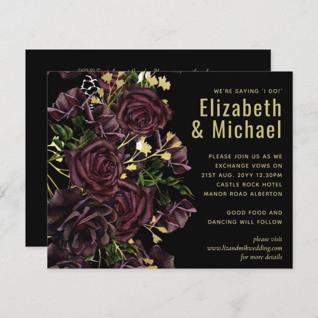 LeahG BUDGET Dark PLUM Roses Wedding (Front/Back)
