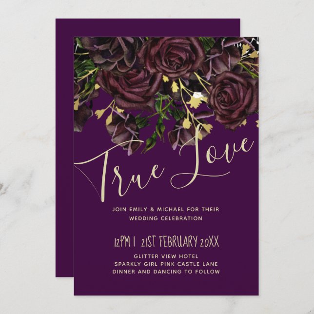 LeahG BUDGET Dark PLUM Roses Wedding (Front/Back)