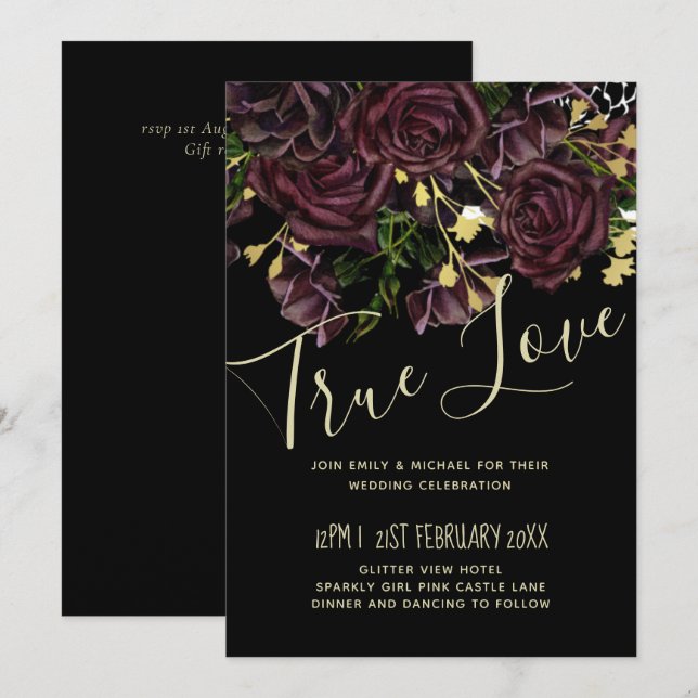 LeahG BUDGET Dark PLUM Roses Wedding (Front/Back)