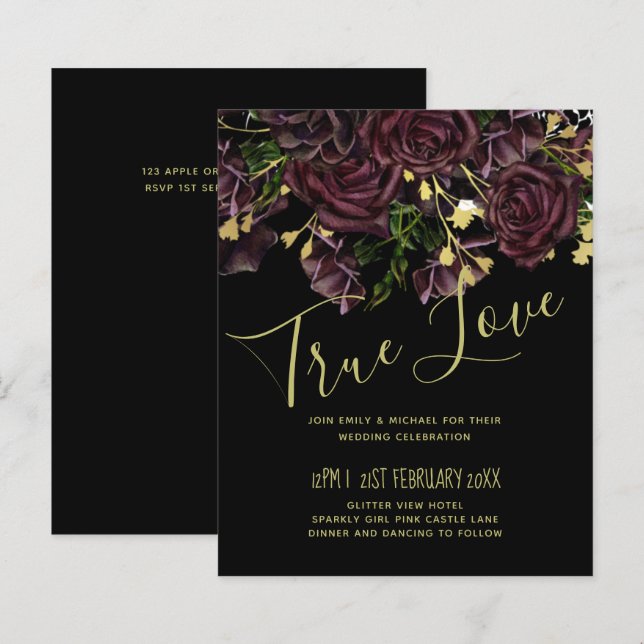 LeahG BUDGET Dark PLUM Roses Wedding (Front/Back)