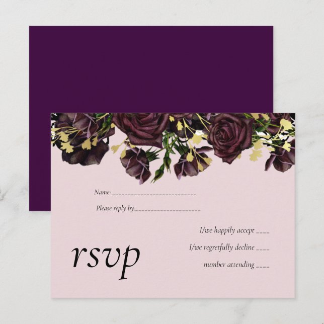 LeahG BUDGET Dark PLUM Roses Wedding Invitation Postcard (Front/Back)